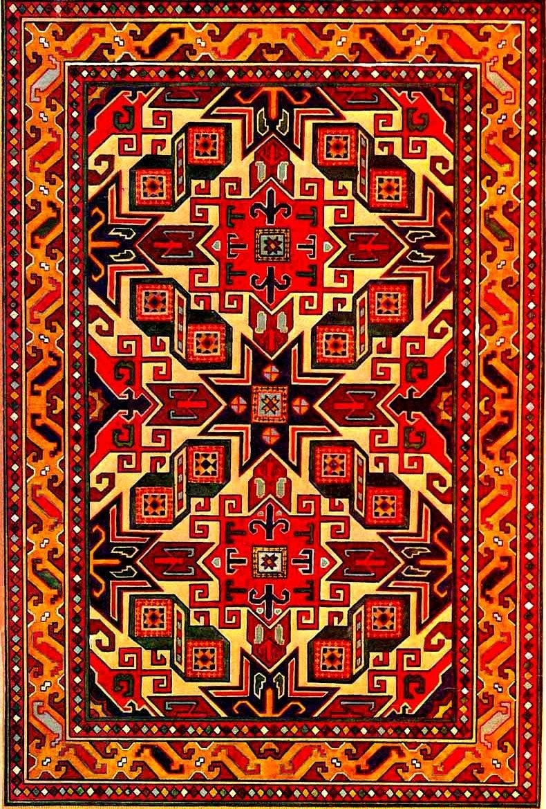 Kasakfeld, rotes geometrisches Medaillon, ganzes Stück